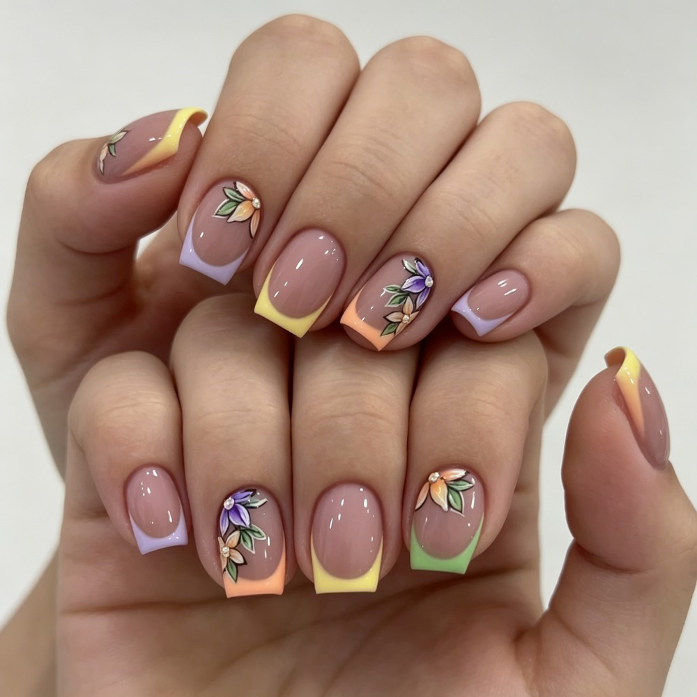 Pressed Flower Art - 24 Pezzi Unghie Finte Rosa Floreali